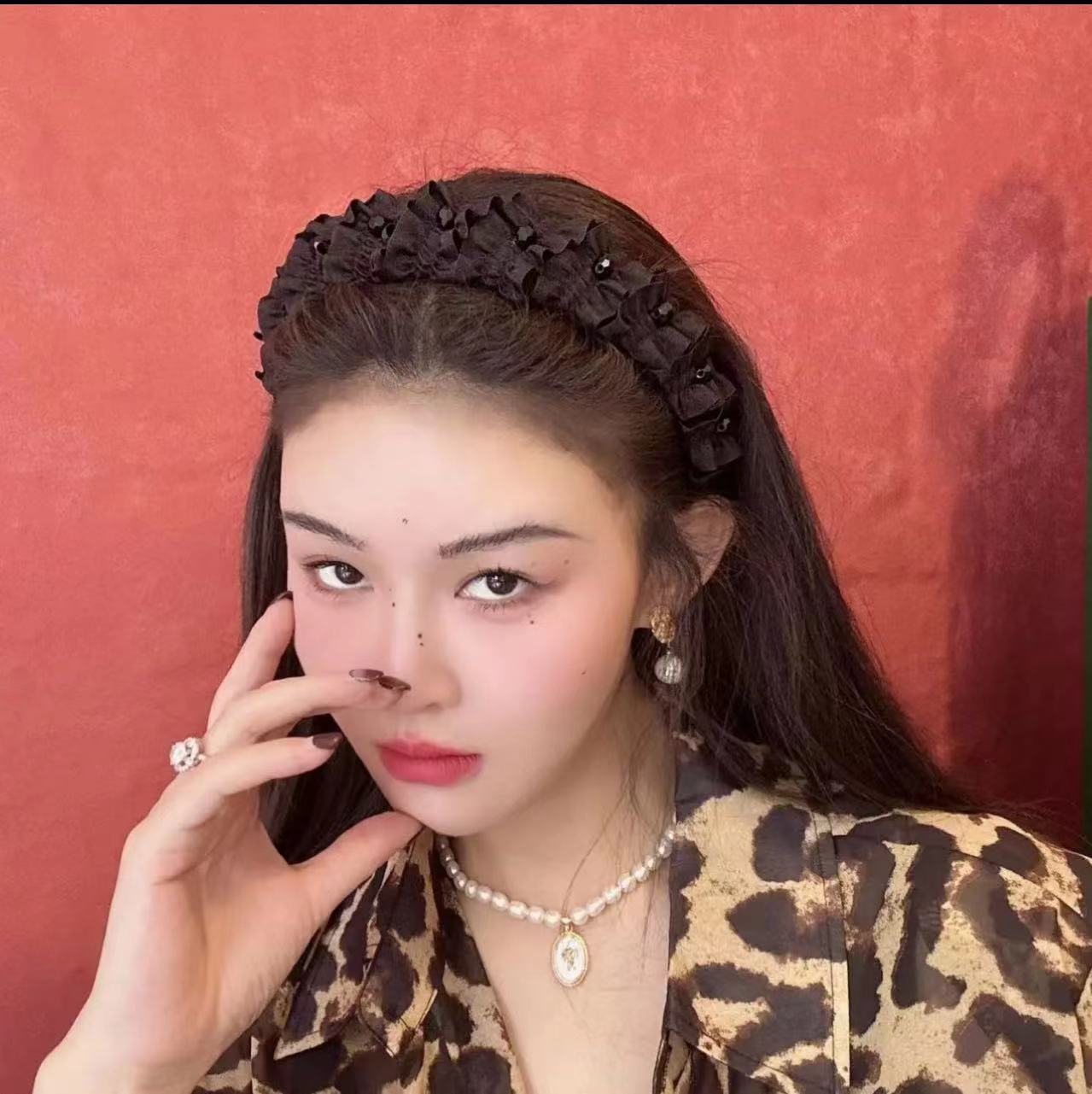 韓系復古ins手工麻花手縫水晶高顱頂發卡減齡氣質發箍女同款頭箍
