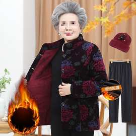 老年人老太太棉袄外套灯芯绒加厚短款加绒妈妈棉衣女冬装奶奶衣服