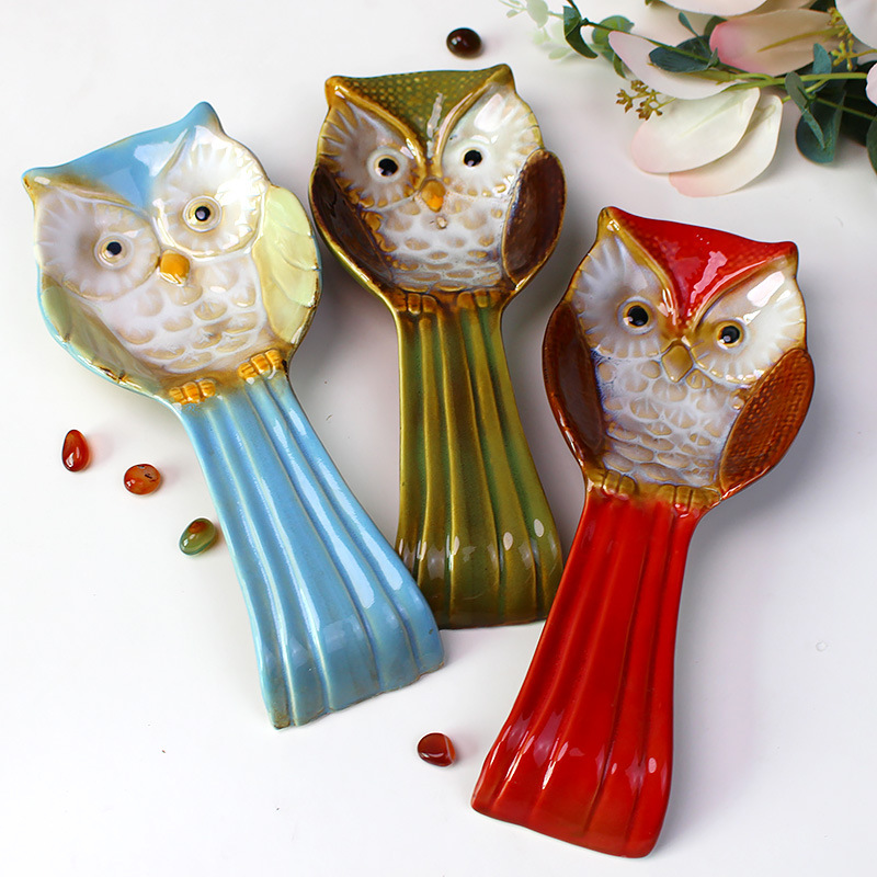 Amazon creative ceramic crafts owl ornaments spoon holder ceramic spoon holder shovel storage rack spoon holder