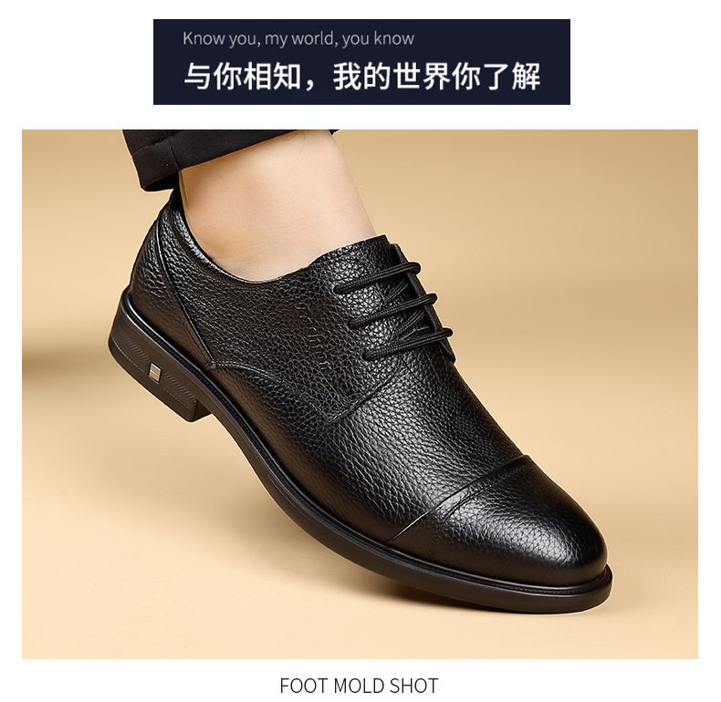 Giày da nam da bò thật mũi tròn kiểu Derby cổ thấp gót thấp, giày công sở đi làm — DT9608 màu đen chi tiết 12
