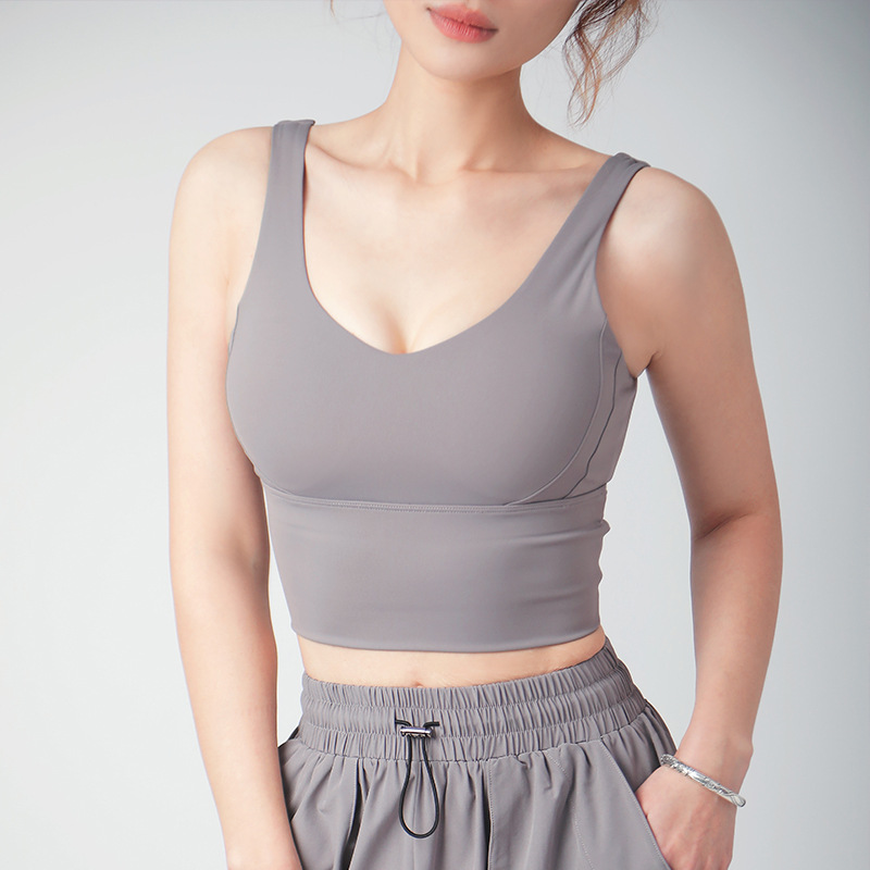 Ropa interior deportiva desnuda, almohadilla para el pecho fija integrada para mujer, chaleco de yoga a prueba de golpes, sujetador de fitness para correr