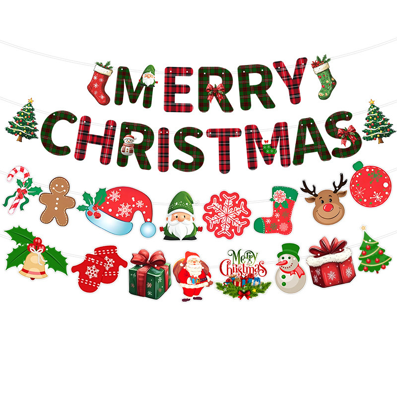 クロスボーダークリスマスレターフラッグバナー紙クリスマスフラワーハンギングフラッグ吊り下げフラッグ雰囲気アレンジメントパーティーデコレーション|undefined