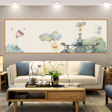 贴画墙贴新中式荷花客厅沙发装饰卧室床头背景墙横幅自粘壁画贴纸