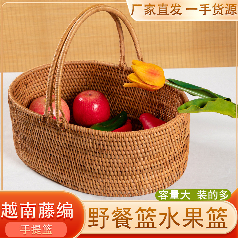 Selección estricta de artesanía vietnamita tela de caña pan de frutas portátiles canasta de picnic canasta de huevos pan al vapor canasta de fresa vegetales