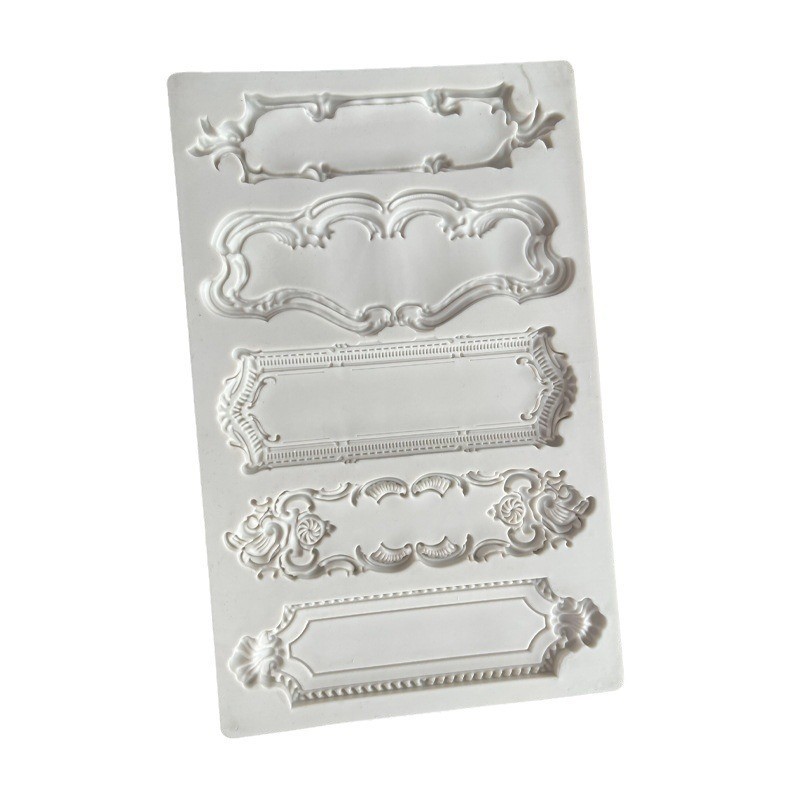 Marco de fotos en relieve retro europeo, molde de silicona de chocolate, marco de espejo, herramienta de decoración de borde de pastel de fondant, pegamento