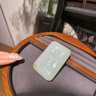 Jinyutang Xinjiang Hetian Jade, Jadeite Guanyin Pendant with Slight Green and Sugar, Rare Three-Color, Delicate, Oil-Rich, Thick Material