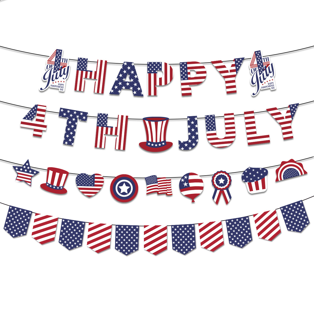 Cross-Border 2025 New American Independence Day Happy Flag Party Decoration Supplies Banner Holiday Flower Props