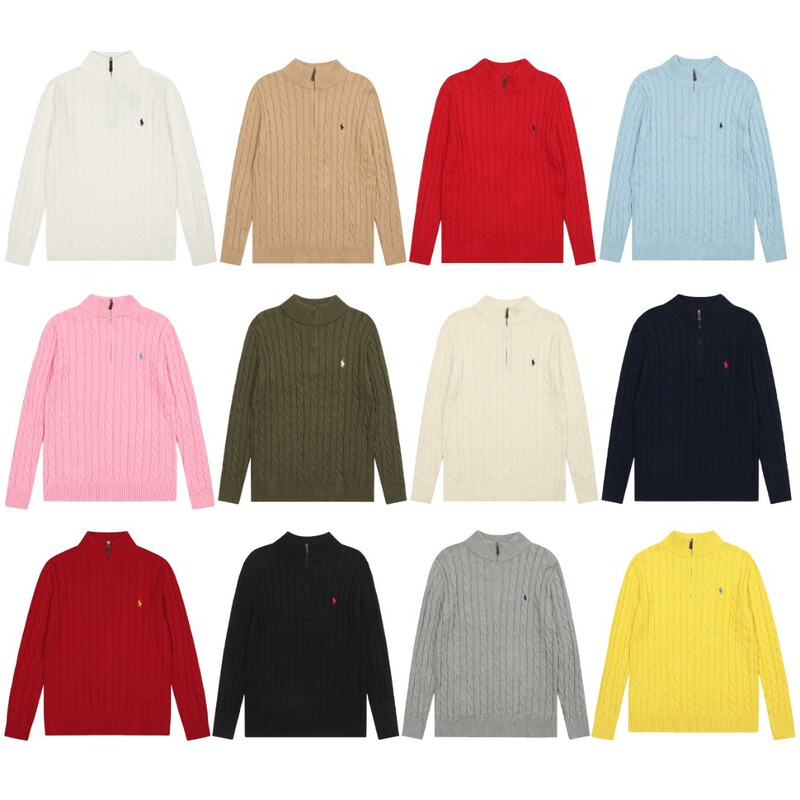 Foreign Trade Ralph Lauren Embroidered Half-Zip Knit Sweater with Small Cable Pattern, Versatile Casual Fashion, Unisex, Solid Color Foreign Trade Ralph Lauren Embroidered Half-Zip Knit Sweater with Small Cable Pattern, Versatile Casual Fashion, Unisex, Solid Color