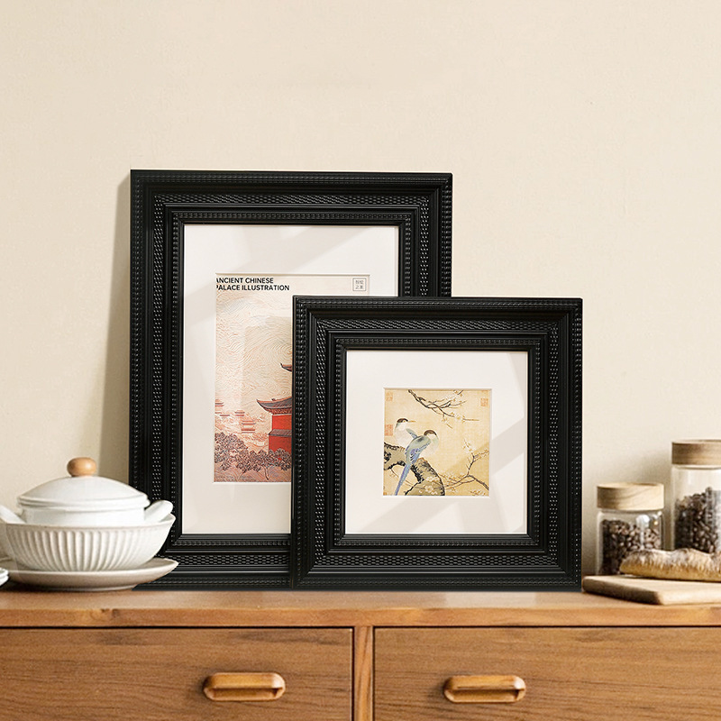 Black Guofeng Photo Frame with Bracket Set Platform Oil Painting Art Works Mounted Picture Frame Wall Hanging Simple Decorative Photo Frame Black Guofeng Photo Frame with Bracket Set Platform Oil Painting Art Works Mounted Picture Frame Wall Hanging Simple Decorative Photo Frame