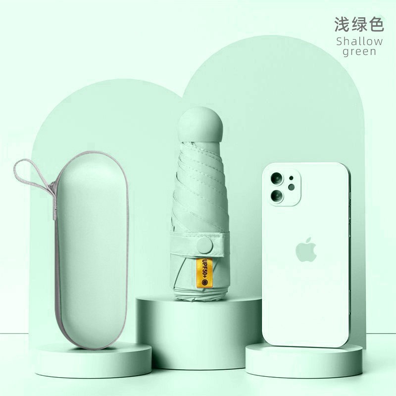 Cincuenta plegables mini cápsula soleado y lluvia para mujeres paraguas de sol de bolsillo de vinilo ultraligero compacto y portátil