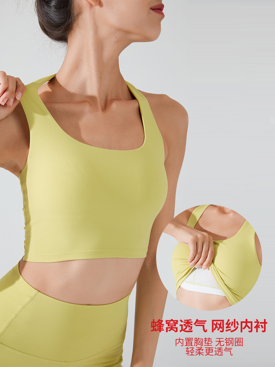 Europa y América ropa interior deportiva cojín del pecho de las mujeres ropa yoga belleza espalda a prueba de golpes Halter pilates sujetador fitness sujetador