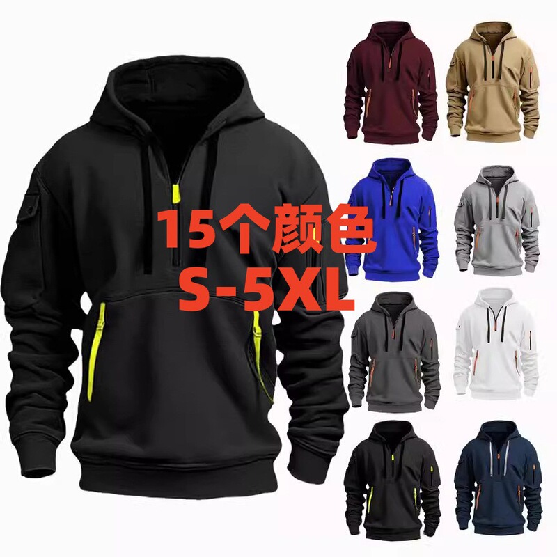 Cross-border Spring and Autumn Men's Sweatshirt Hoodie Zipper Multi-Pocket Embroidered badge Pullover Sports Casual Sweatshirt