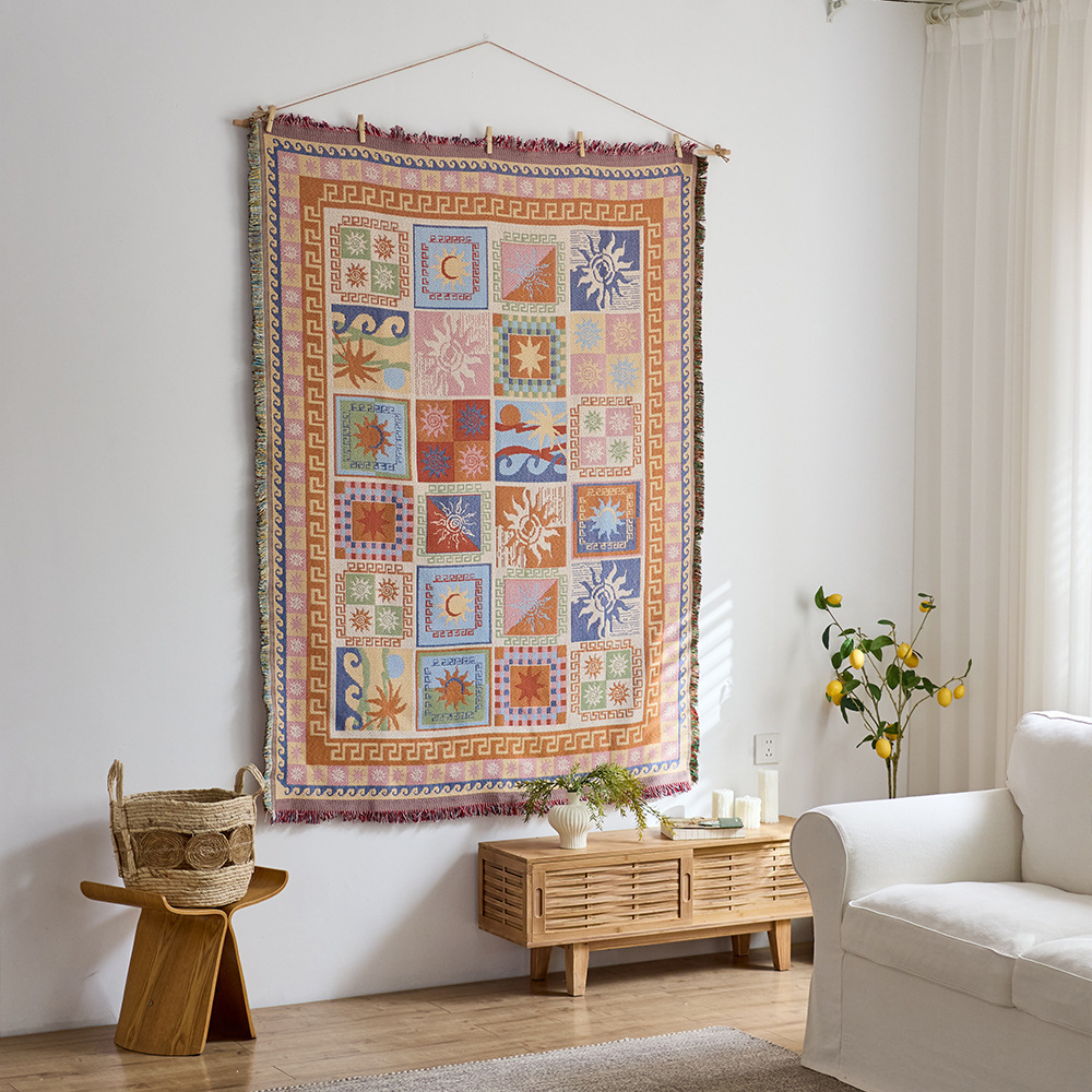 Ins-Style Cotton Yarn Woven Tapestry for Guesthouse Background Wall Hanging, Sofa Cabinet Cover Cloth, Wall Decoration Background Fabric