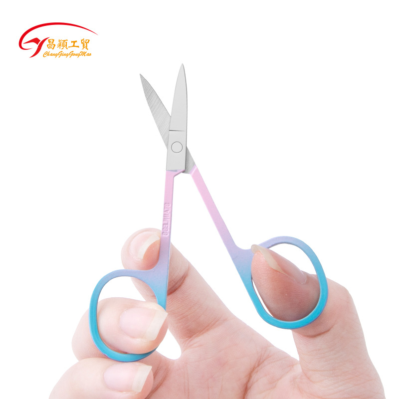 Suministro directo de fábrica herramientas de belleza Acero inoxidable oro rosa corte de cejas 21,5 tijeras gruesas nariz tijeras de pelo corte de cejas tijeras de belleza