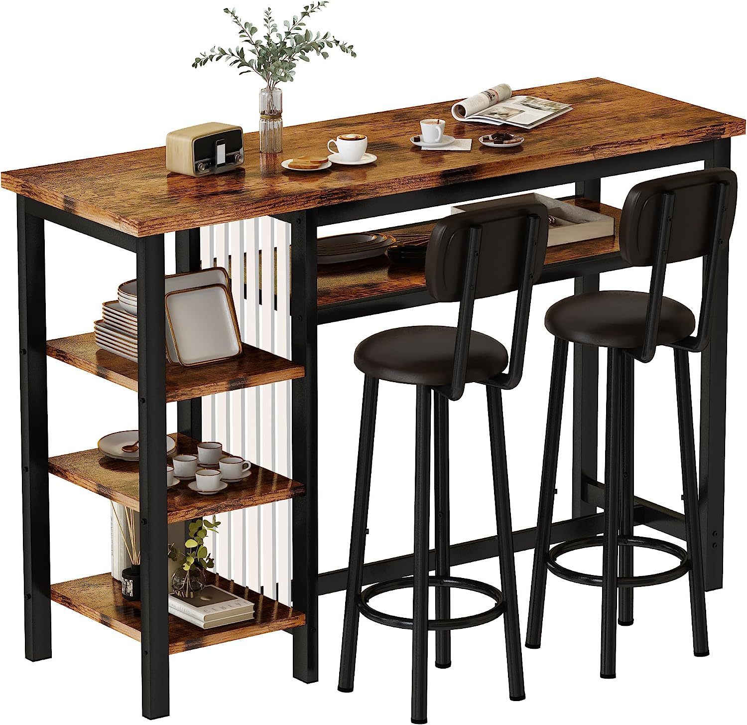 Restaurant Category Household Casual Creative Dining Table Iron Wood Structure Table and Chair Set Can Be Customized