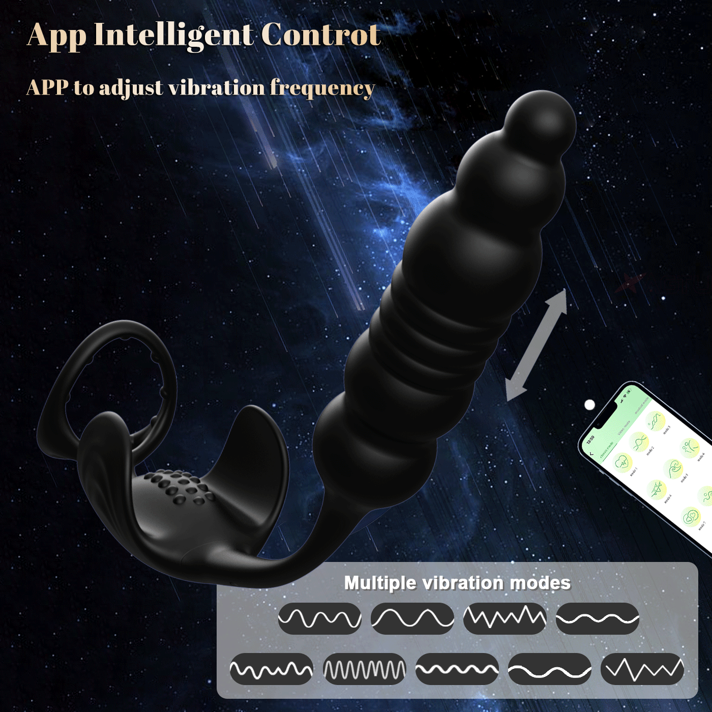 App-Controlled Telescopic Prostate Massager with Vibrating Rear Plug, Silicone — detail image 1