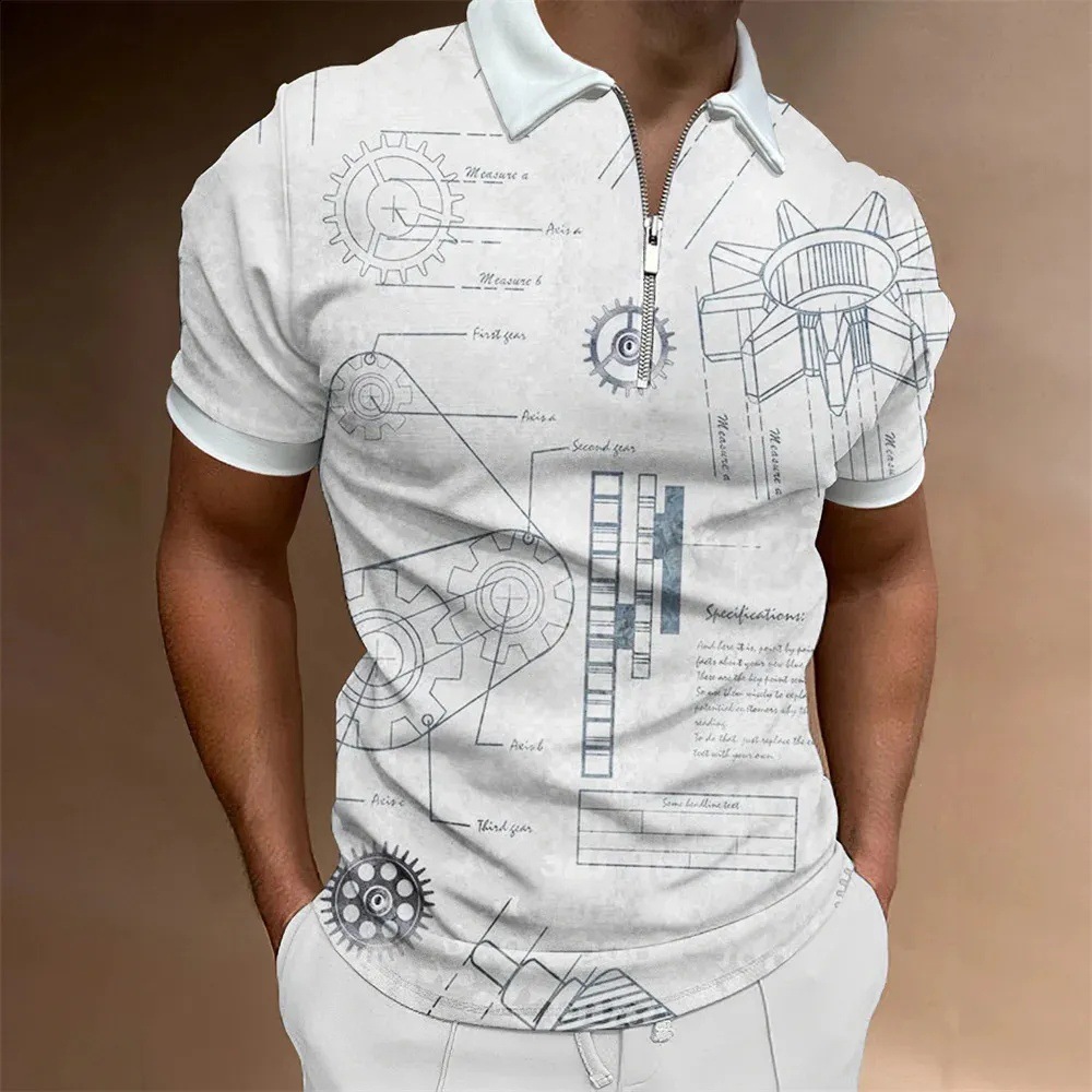 Personalidad, nuevas ideas, matemáticas, fórmula matemática, impresión 3D, camisa POLO con cremallera de manga corta transpirable con solapa suelta para hombre