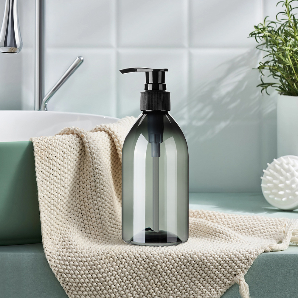 500ml塑料PET斜肩按压乳液洗发水瓶 250ml透明圆形喷雾分装瓶批发