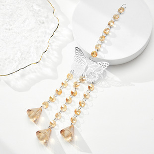 Cross-border computer tablet silver large butterfly crystal wind chime cone champagne pendant crystal sun catcher