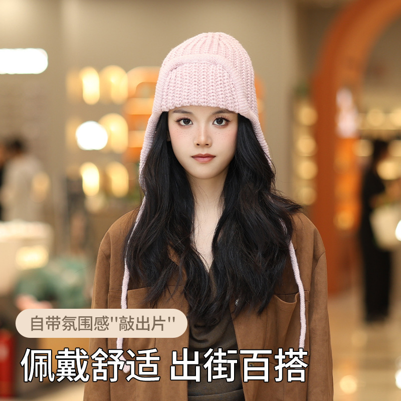 可爱辫子帽子女秋冬季大头围保暖手工编织护耳针织毛线帽雷锋线帽|undefined