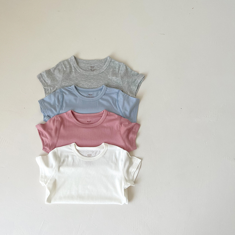 2026 Summer Solid Color Versatile Round Neck T-Shirt for Boys and Girls, Seamless Comfortable Short-Sleeve Top