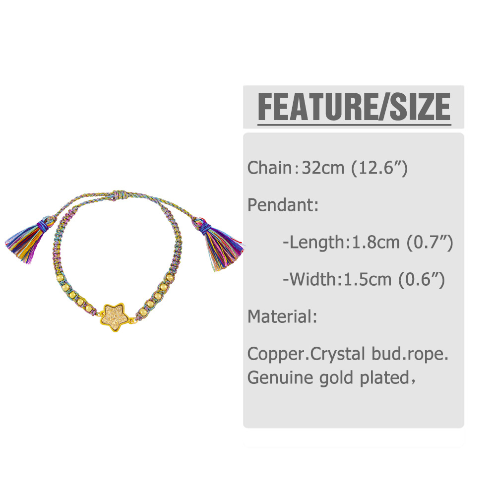 European and American Bohemia color bracelet female braided rope crystal pentagram copper bracelet