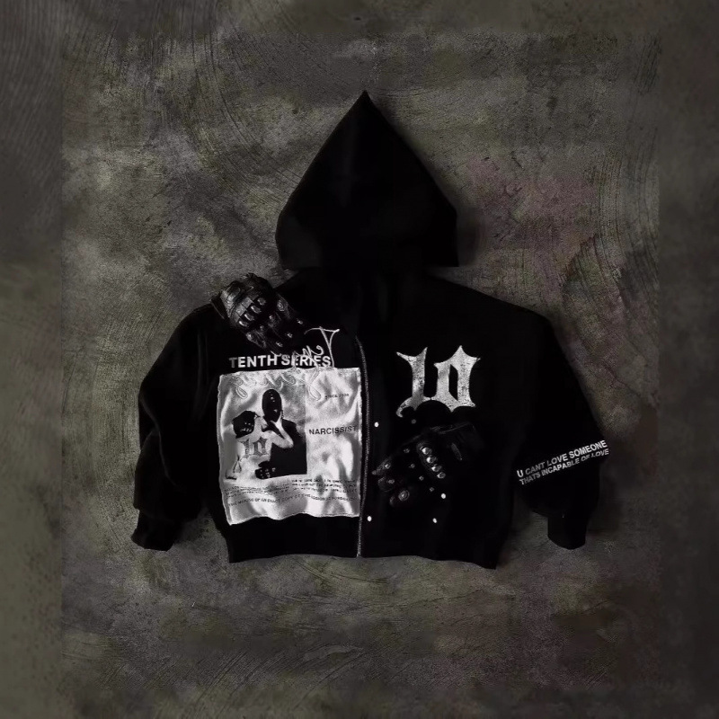 Felpa con cappuccio e zip con stampa a stelle streetwear – Pullover oversize unisex alla moda con grafica digitale_voghion.com