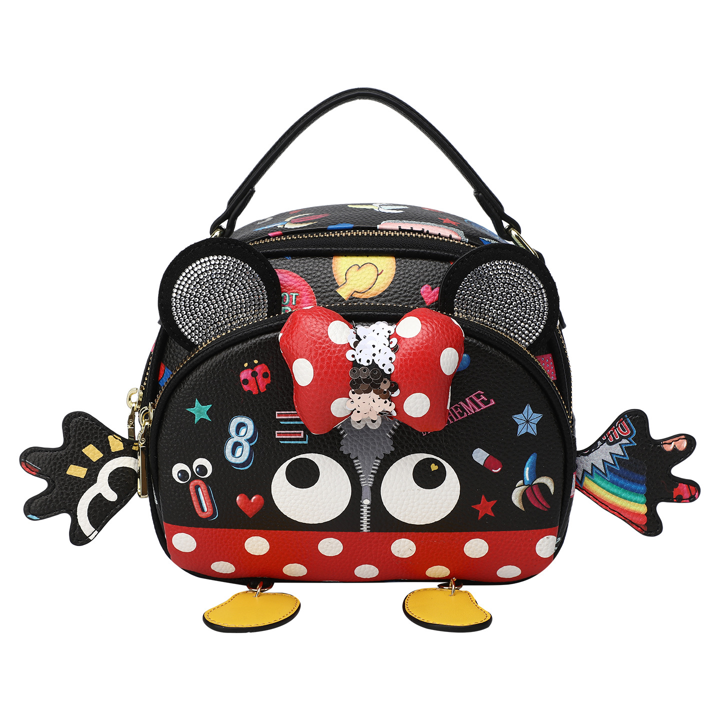 Damas lindas bolsas de moda de dibujos animados de animales, extraña impresión de patrón de ondulación con cremallera 2721 - 1 #