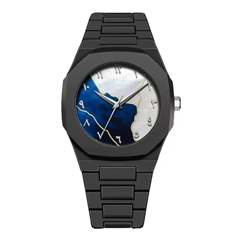 跨境简约时尚男士石英手表中东爆款黑色塑胶防水阿拉伯男款手表