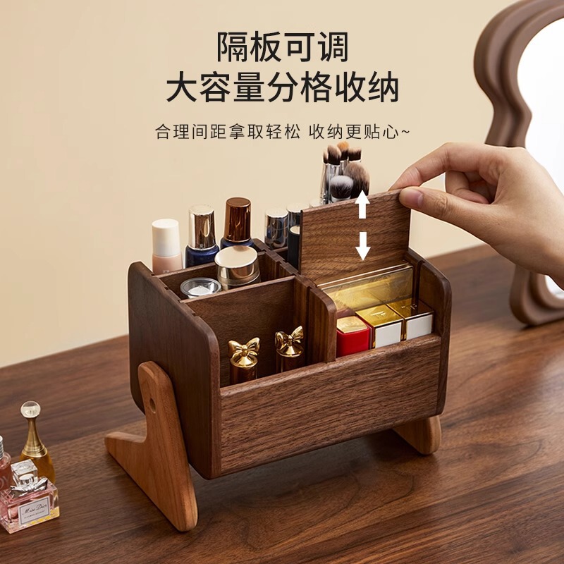 無垢材回転可能な収納ラック化粧品デスクトップドレッシングテーブル口紅アイシャドウ化粧ブラシバレル大容量収納ボックス|undefined