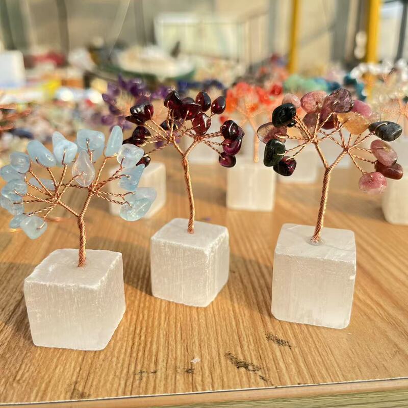 Natural transparent gypsum selenite base crystal gravel rich tree flower tree crystal crafts ornaments gift