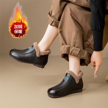 秋冬季新款软皮软底妈妈鞋棉鞋加绒皮鞋复古奶奶鞋一脚蹬防滑女鞋