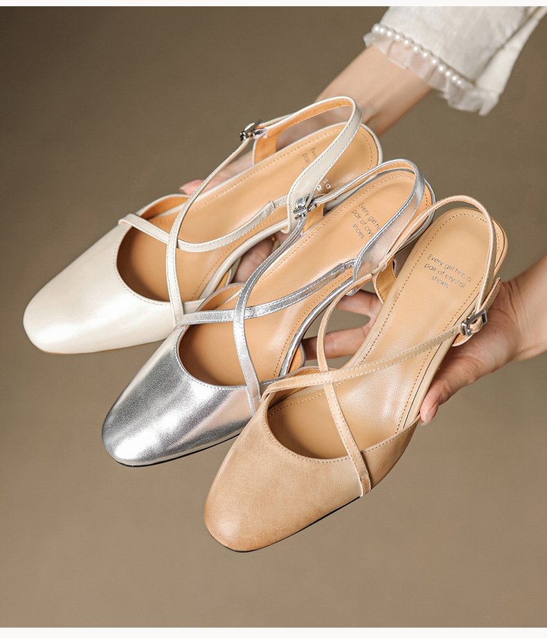 Sandal cao gót nữ mũi nhọn quai chéo buộc dây, gót vuông ổn định — màu trắng ngà chi tiết 8