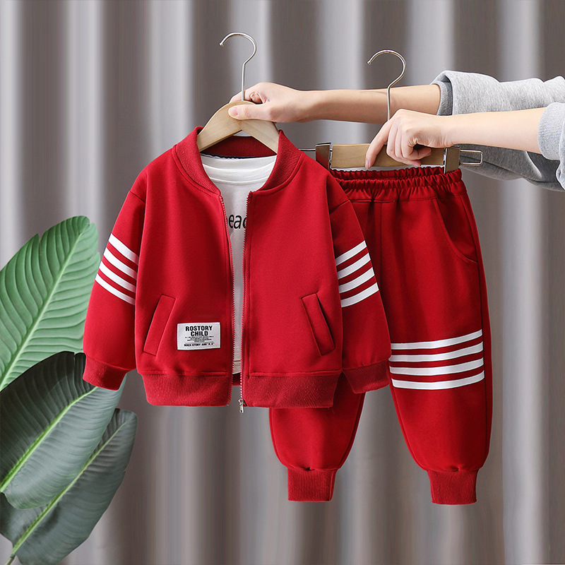 7780 Traje rojo para niños Ropa deportiva de primavera y otoño Traje de dos piezas de moda de primavera para niños guapos 2025 Nueva primavera