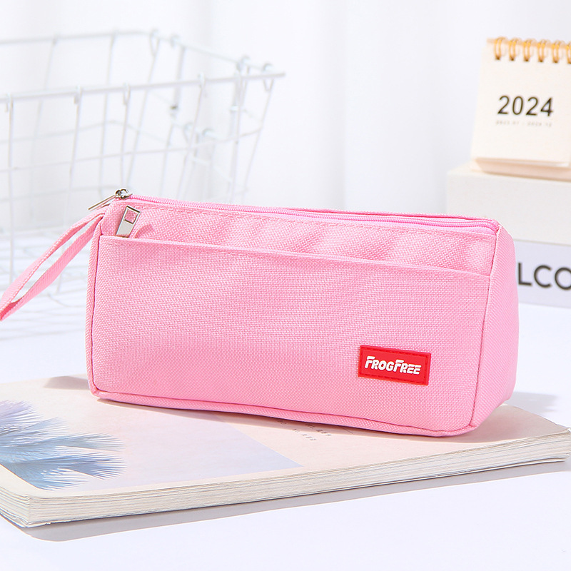 Bolsa de lápiz simple de cinta de color sólido gran capacidad antisucio caja de papelería de doble cremallera bolsas de lápiz de estudiantes de primaria y secundaria fábrica al por mayor