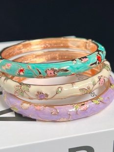 Old Beijing Cloisonné Bracelet Open Small Flower Bracelet Alloy Filigree Enamel Color Fashion Bracelet Same Style as the Forbidden City
