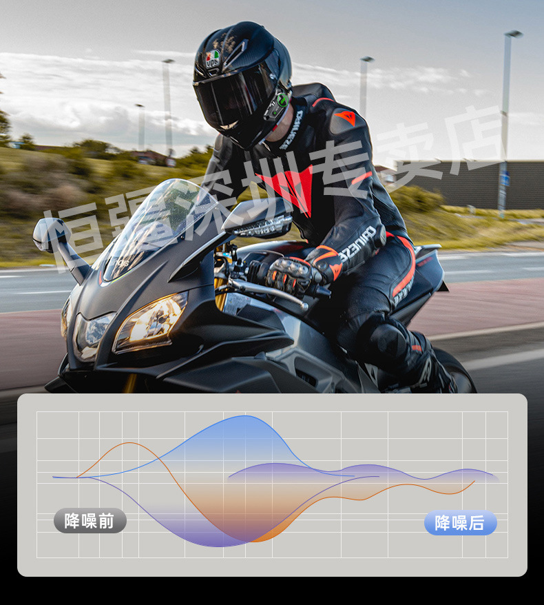 Suitable for Hengjiang-C50 Heavy Bass Motorcycle Helmet Bluetooth Headset Waterproof Noise Reduction Cycling Mesh Multi-Person Pair