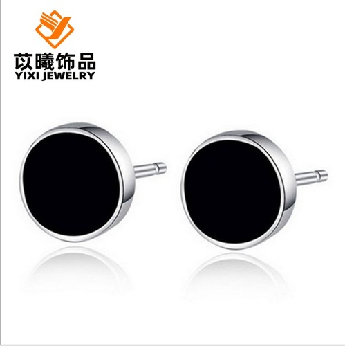 Korean-style fashionable round black dumbbell thin needle titanium steel minimalist men's earrings wholesale Amazon best-selling cross-border accessories