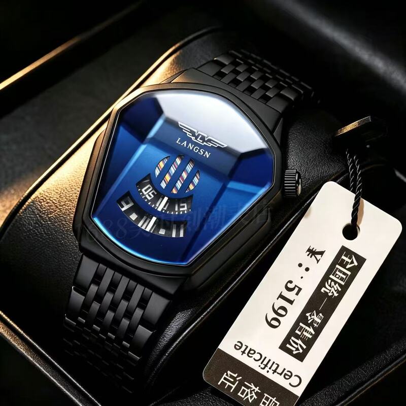 Men's Watch Cross-Border Popular Diamond Concept Business Waterproof Steel Band Fully Automatic Quartz Watch Douyin Dropshipping Wholesale