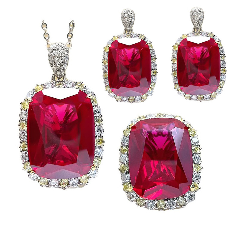 Glam Luxurious Square Copper Inlay Gem Rings Earrings Necklace display picture 3
