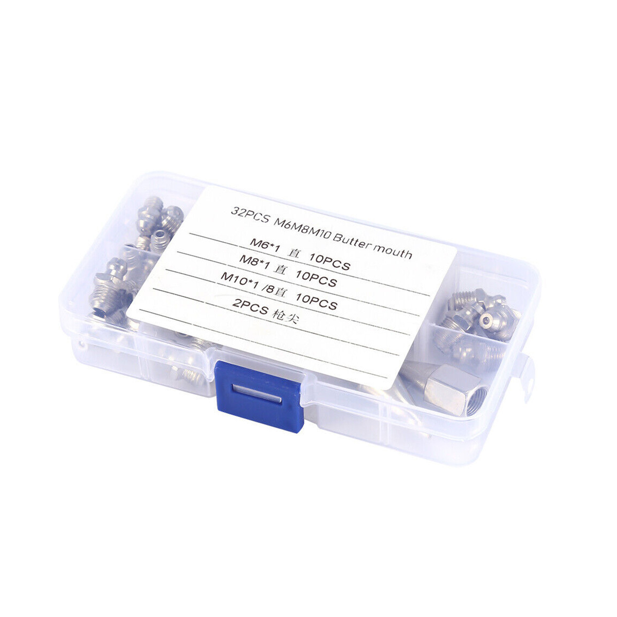 32件装耐用黄铜 M6 M8 M10黄油嘴套装+2个枪尖黄油嘴配件套装