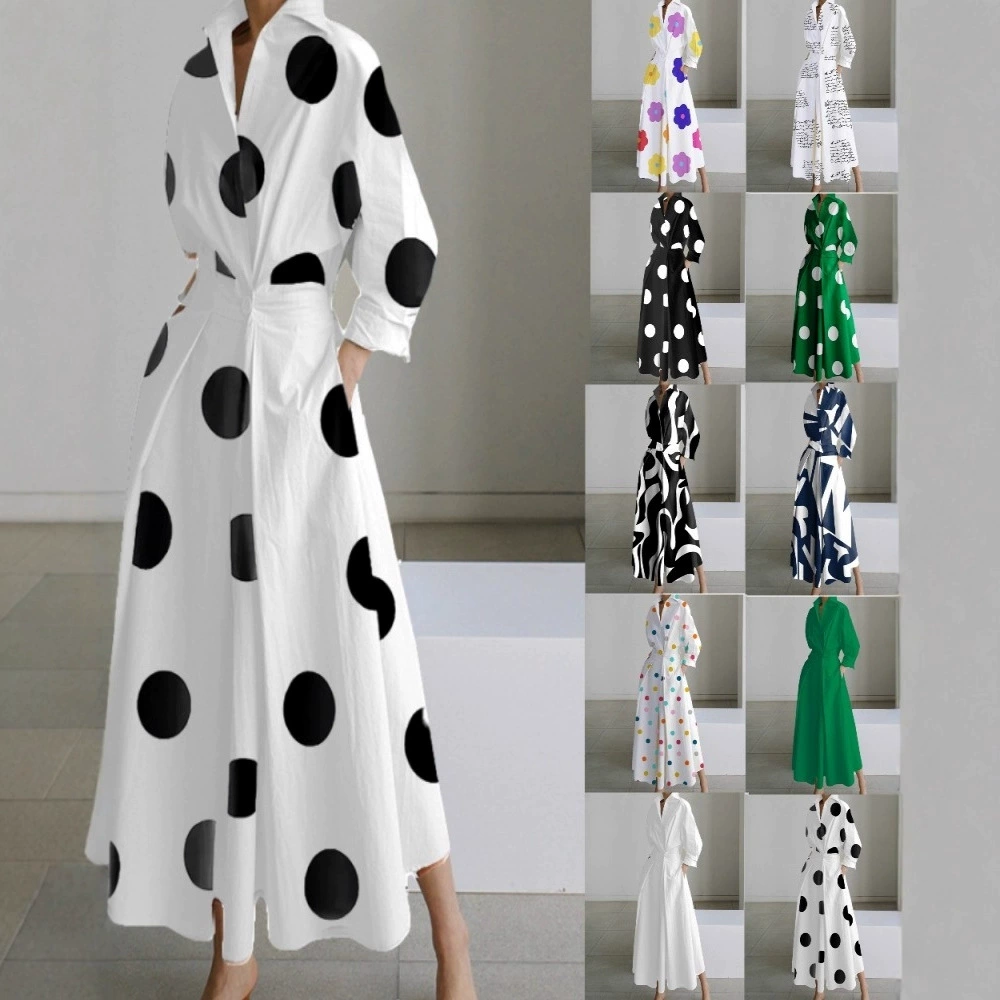 2023EBAY AliExpress WISH популярное осеннее Новое модное платье с длинным рукавом и V-образным вырезом, женская одежда