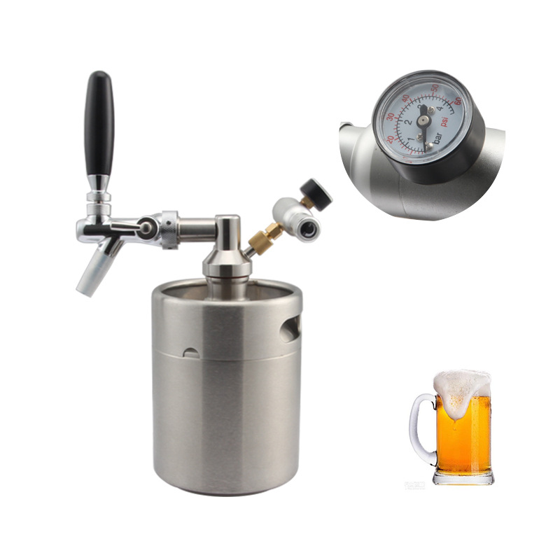2L派对家庭聚会304白钢啤酒桶酒吧夜店个性啤酒罐容器CO2气瓶加压