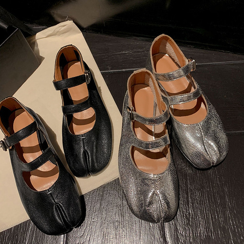 Taikula ~ 2024 spring new style split-toe shoes, genuine leather sheepskin low-heeled shoes, slimming women's shoes