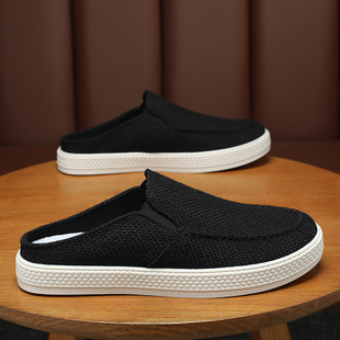Canvas Shoes Men's Summer Casual Lazy Slip-on Half Drag Men's Old Beijing Lasagna Cloth Shoes Fashionable Shoes for Men