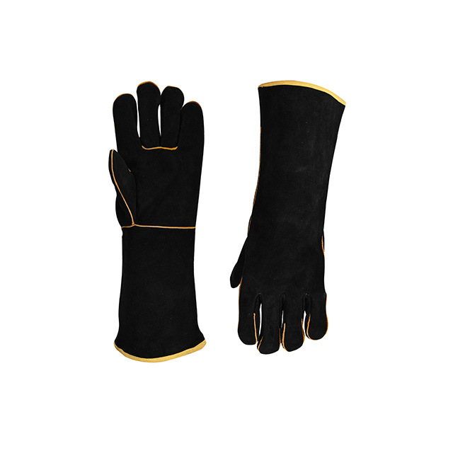 黑色牛皮电焊壁炉烤箱劳保焊接户外烧烤BBQ手套防烫300度高温隔热