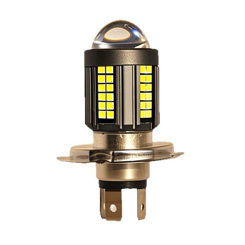 Bombilla de acero de motocicleta LED H4 lente de vehículo eléctrico blanco amarillo bicolor LED ojo de pez faro BA20d