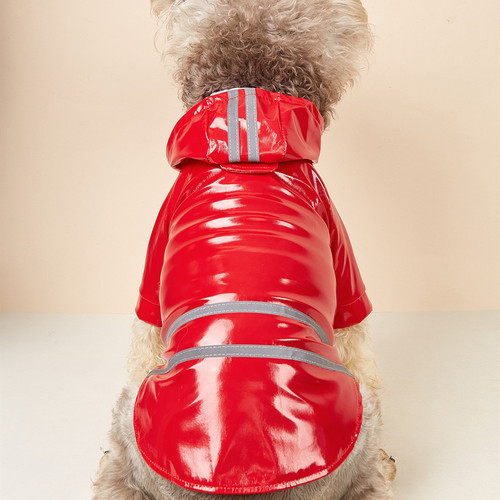 Amazon Dog Raincoat PU Reflective Strip Hooded Puppy Raincoat Teddy Bichon Pet Raincoat Factory Wholesale