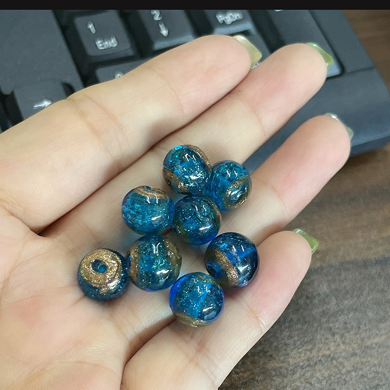 Yonghe 金箔灰ガラス DIY ルースビーズアクセサリーラウンドビーズ古代カラフルな砂ガラスビーズ半完成アクセサリー 1|undefined