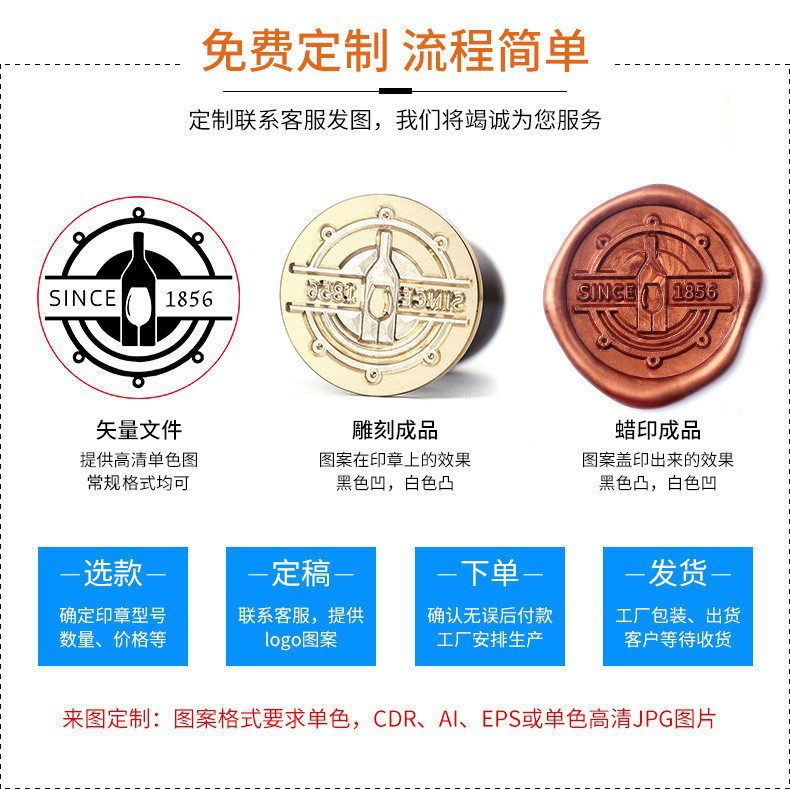 来图可定 厂家直销火漆印章 名字印章 阳刻浮雕手柄铜头章头批发